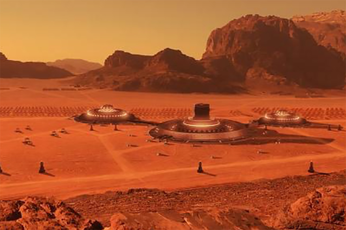 computer generated image of base on mars