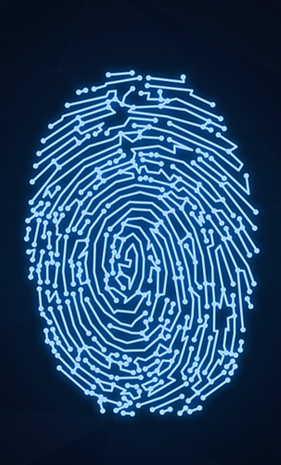 close view of an illuminated blue finger print
